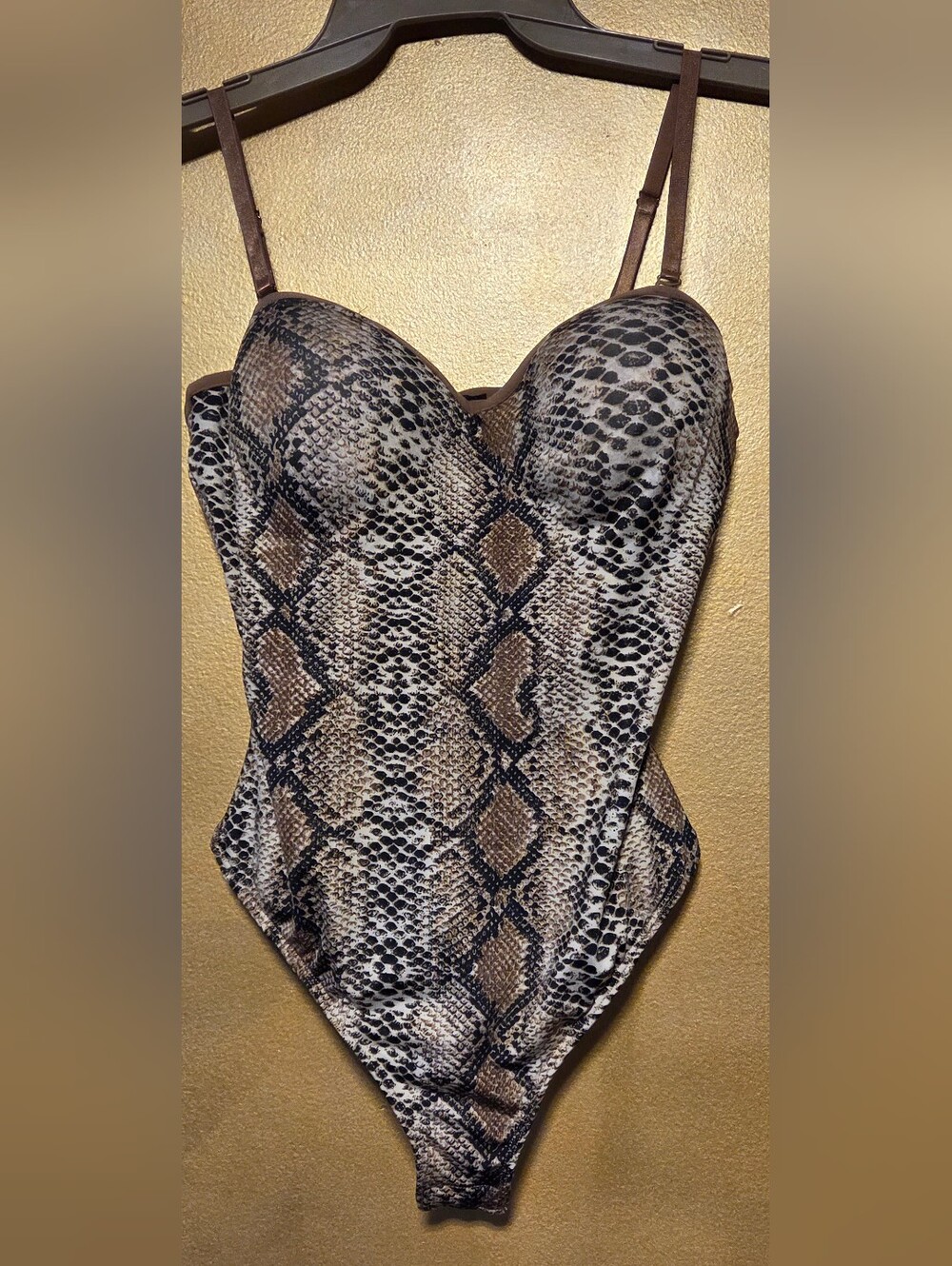 JLUXLABEL Brown and Black Snake-Print Reptile Bodysuit Corset Top